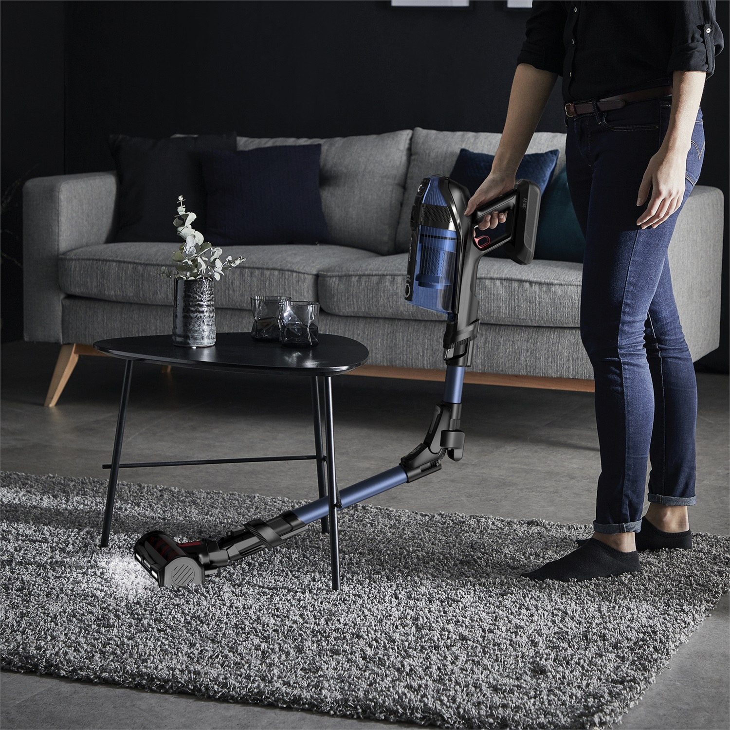 Rowenta X-Force Flex 12.60 RH98C0 Aspirapolvere Senza Filo 2-in-1 Aspira e Lava Blu/Grigio, Fino a 150 Watt d'aria, Autonomia Fino a 45 minuti