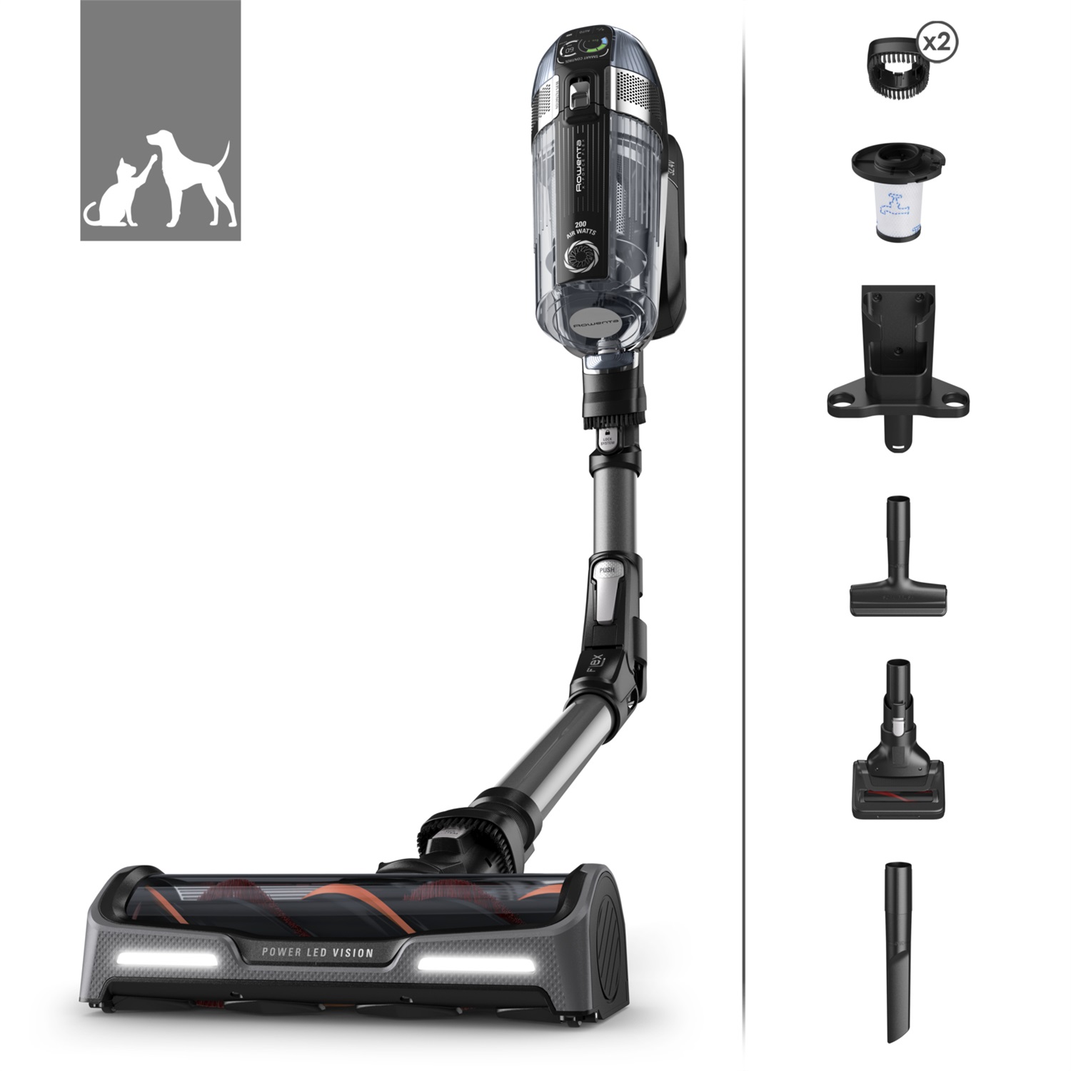 Rowenta X-Force Flex 14.60 RH99A9 - Aspirapolvere Senza Fili, Potente Fino a 200 Air Watt, Tecnologia Flex, Kit Animal Care, Ciclonico, Senza Sacchetto