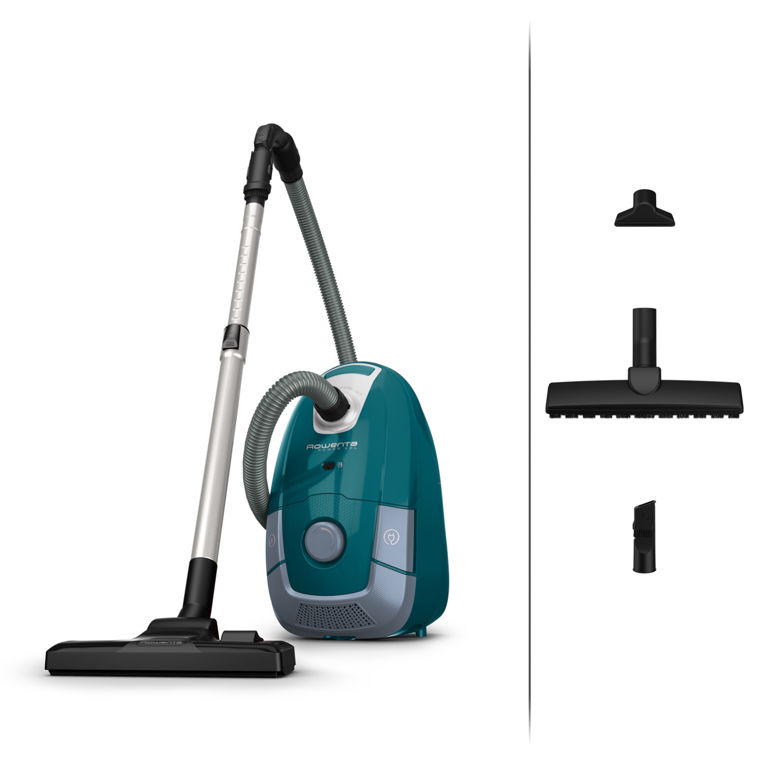 Rowenta RO3143 Aspirapolvere a Traino con Sacco Power XXL, Potenza 900W, Capacità 4.5L, Sistema di Filtraggio a 3 Livelli, Ampio Raggio di Azione, Accessori Inclusi, Blu/Grigio