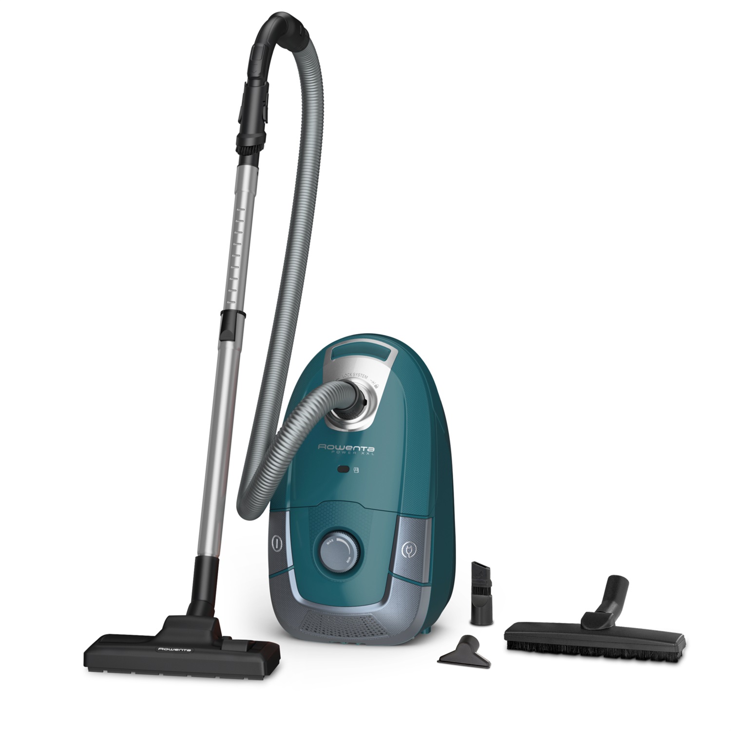 Rowenta RO3143 Aspirapolvere a Traino con Sacco Power XXL, Potenza 900W, Capacità 4.5L, Sistema di Filtraggio a 3 Livelli, Ampio Raggio di Azione, Accessori Inclusi, Blu/Grigio