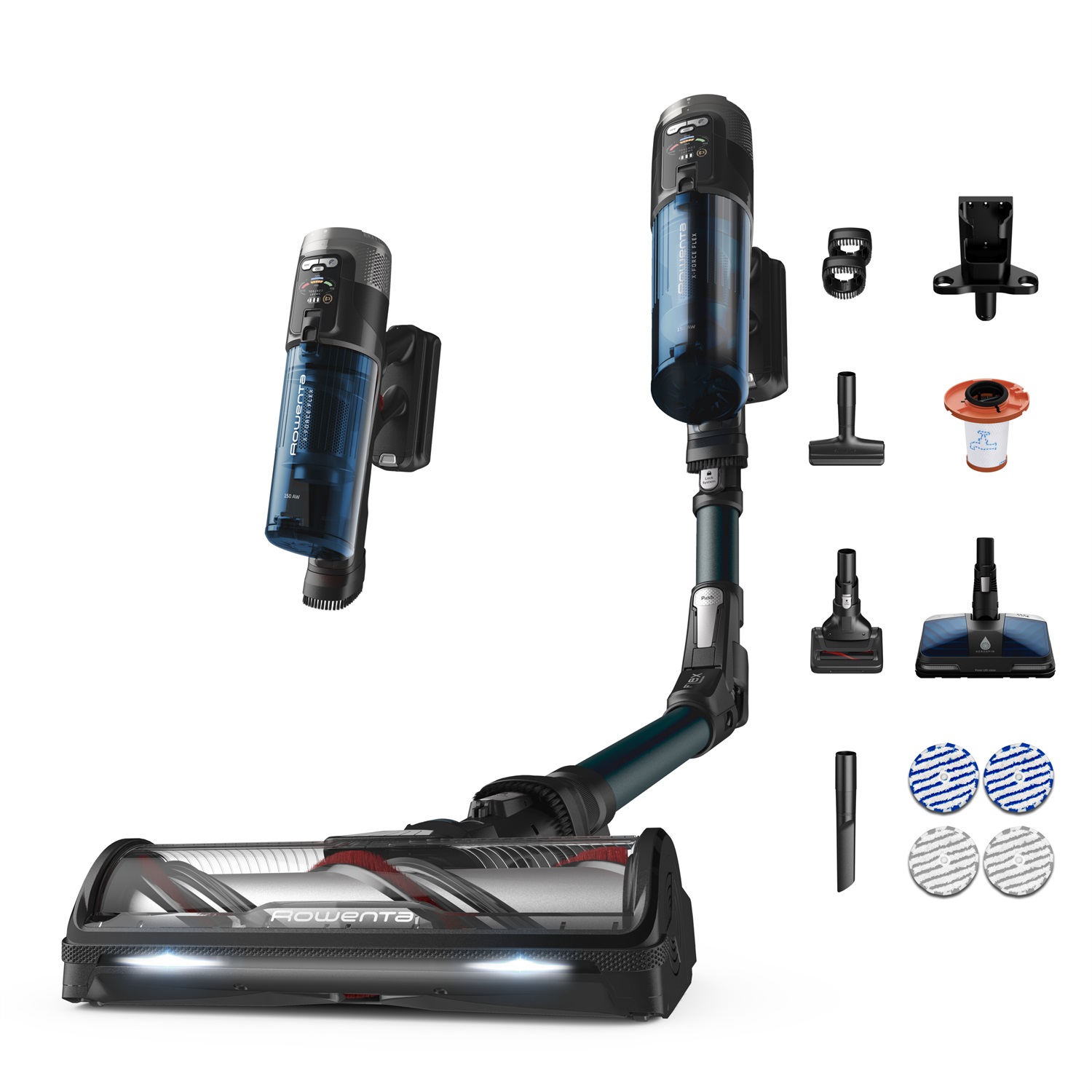 Rowenta X-Force Flex 13.60 - Aspirapolvere senza fili 2 in 1, Potenza 150 AirWatts, Design leggero, Secco e bagnato, Senza sacchetto