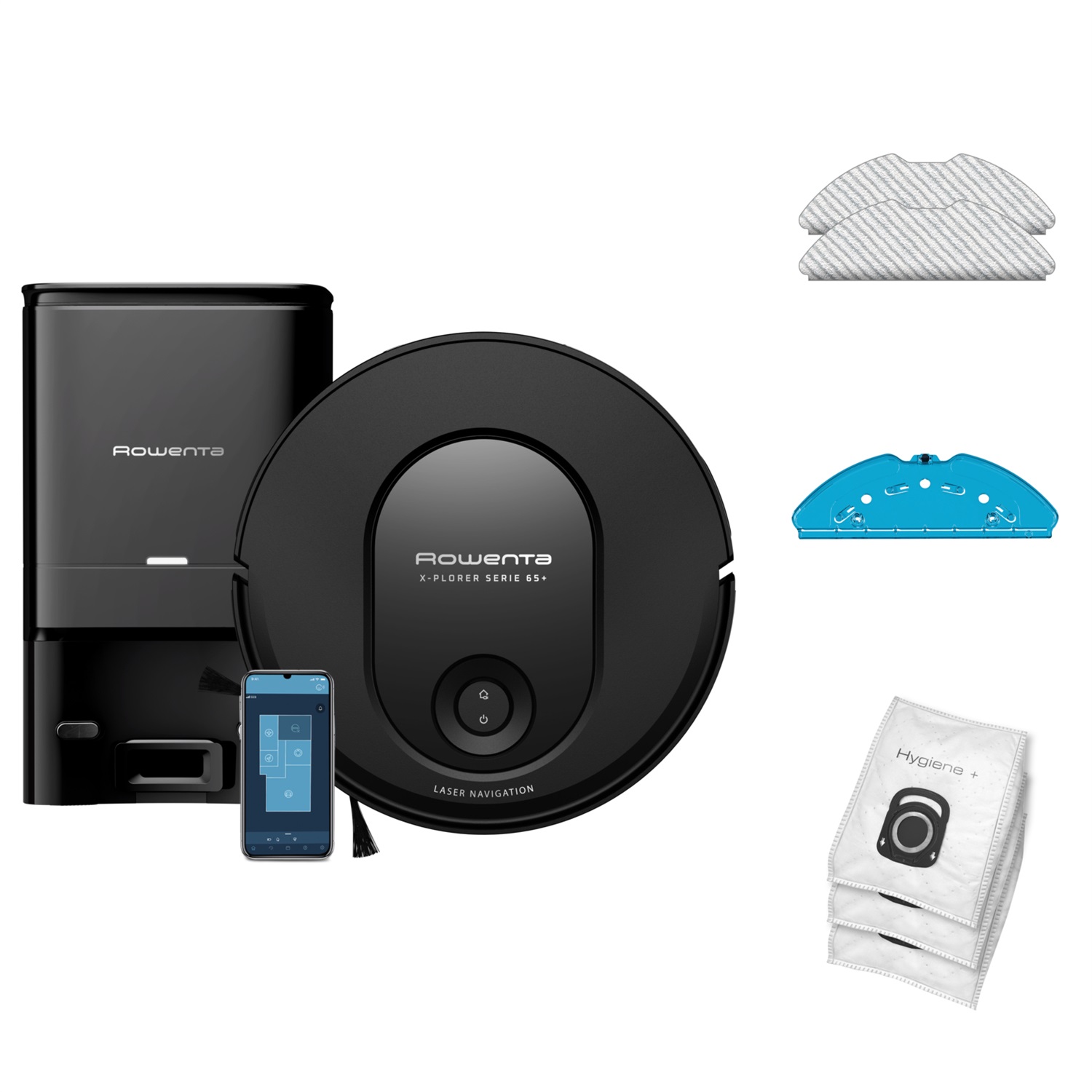 Rowenta X-PLORER Serie 65 Robot Aspirapolvere e Lavapavimenti con Navigazione Laser, Sistema Smart Aqua Power, Controllo Remoto, 168 Min di Autonomia, Potenza 2300 PA