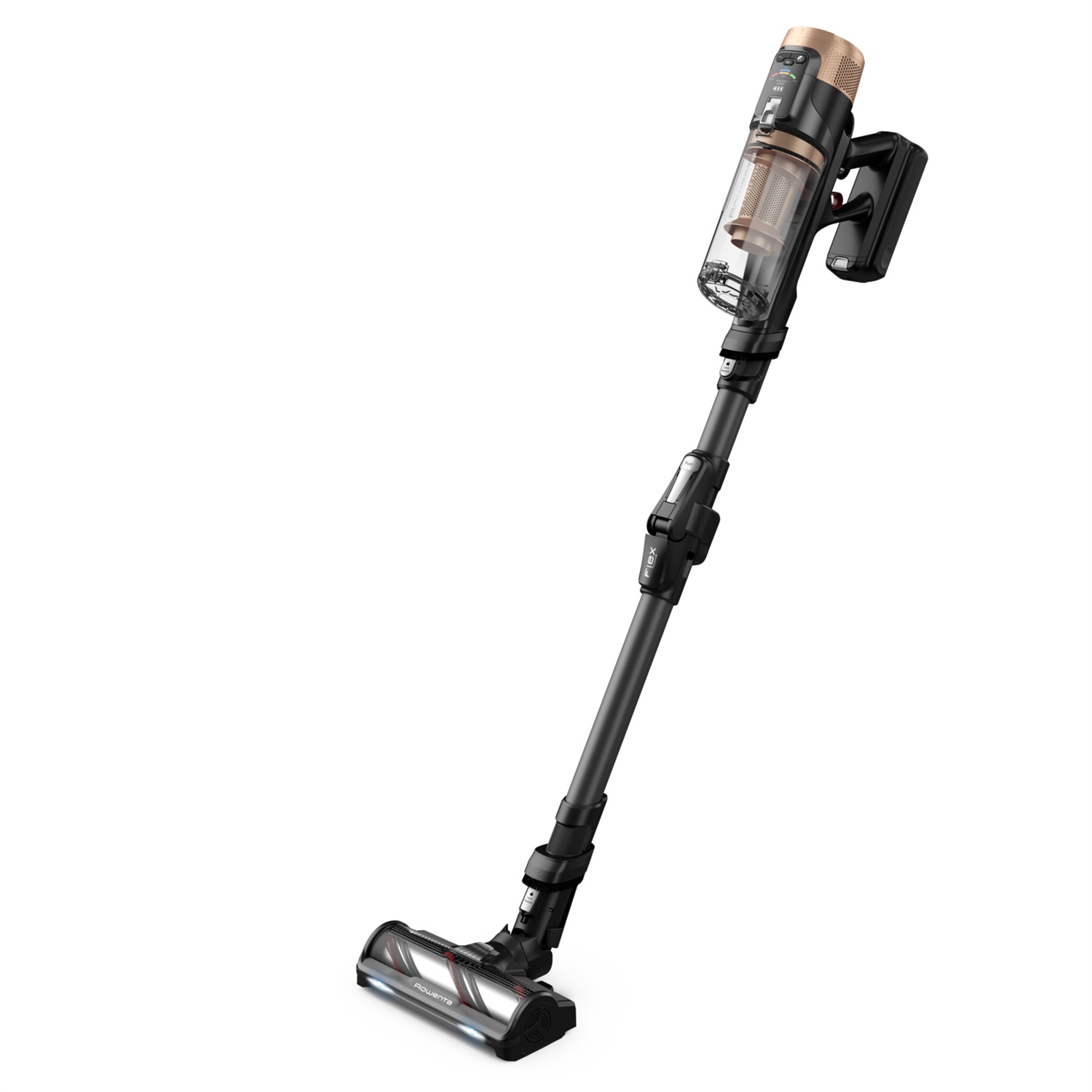 Rowenta X-Force Flex 14.80 RH9B74WO - Aspirapolvere Senza Fili 2 in 1, Potenza di Aspirazione 240 AW, Capacità 0,6 L, Senza Sacchetto, Colore Nero/Oro, Autonomia Fino a 90 Minuti, Modello Animal Care