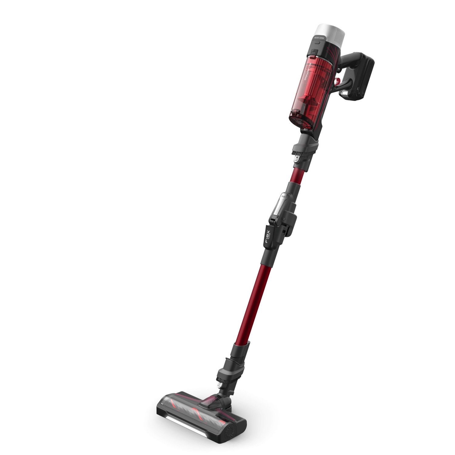 Rowenta X-Force Flex 9.60 RH2099WO Scopa Elettrica Senza Fili 2 in 1 con Potenza di Aspirazione Fino a 100 Air Watt, Capacità 0,44 L, 250 W, Nero e Rosso