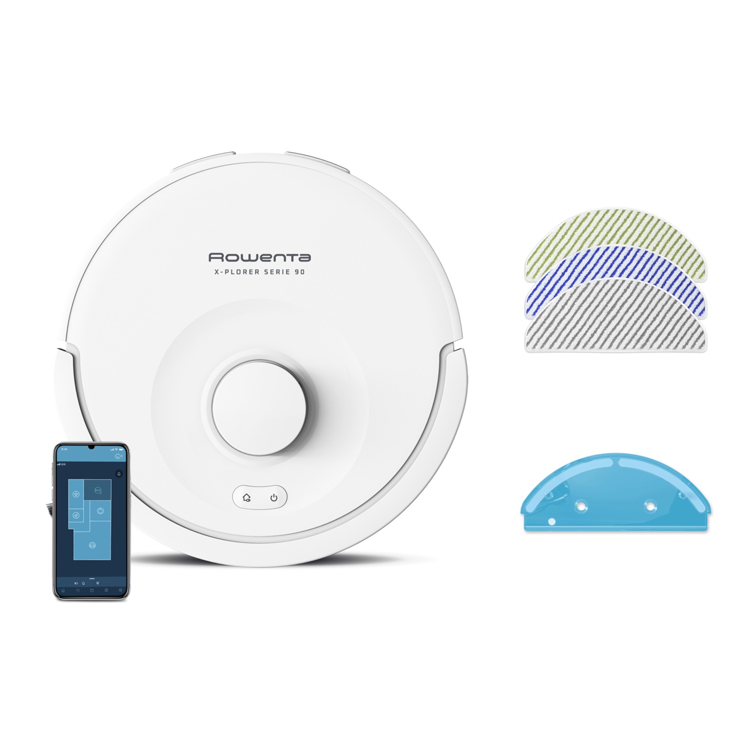 Rowenta X-Plorer Robot Aspirapolvere e Lavapavimenti, Modello Animal & Allergy, RR8777WH, Potenza 6000 Pa, Senza sacchetto, Bianco, Rotondo