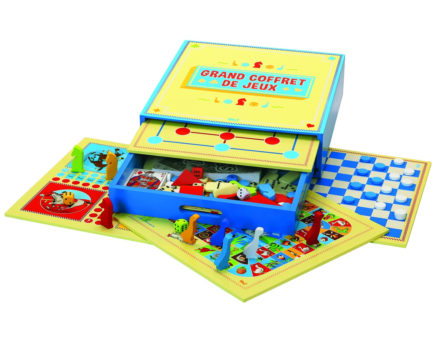 Jeujura Set di Giochi da Tavolo in Legno - 200 Regole e 54 Carte - Dimensioni 30 x 30 x 8 cm - Età Minima 3 Anni