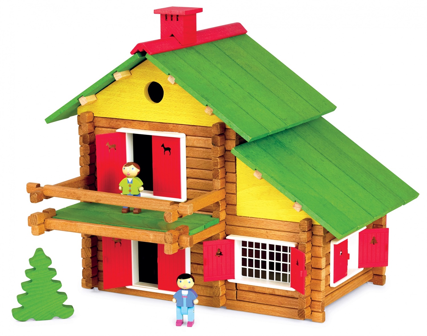 Jeujura My Wooden Chalet - Gioco di Costruzione in Legno, Chalet a 2 Piani, 175 Pezzi