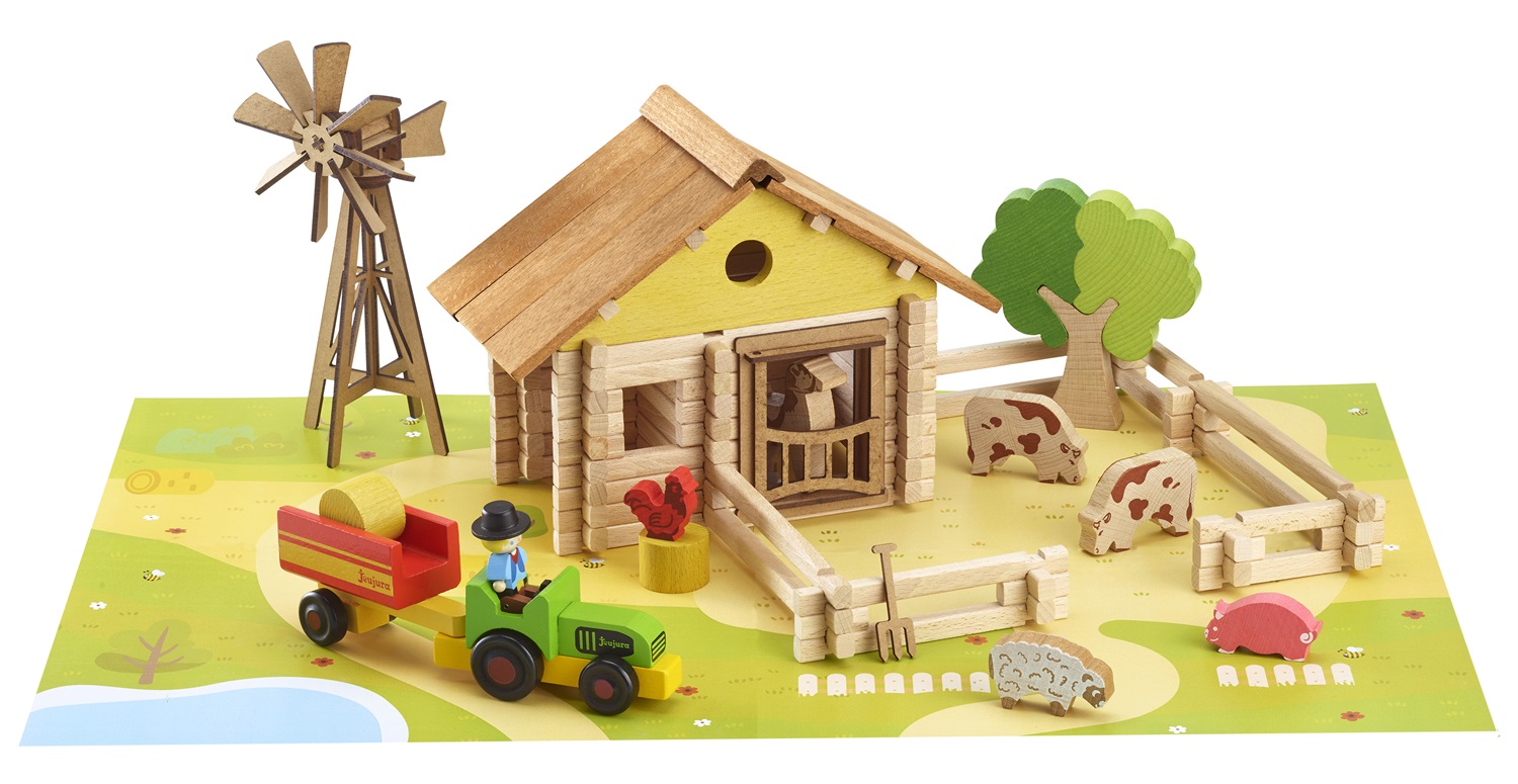 Jeujura - Ma Fattoria in Legno - Gioco di Costruzione con 145 Pezzi per Bambini a Partire dai 5 Anni