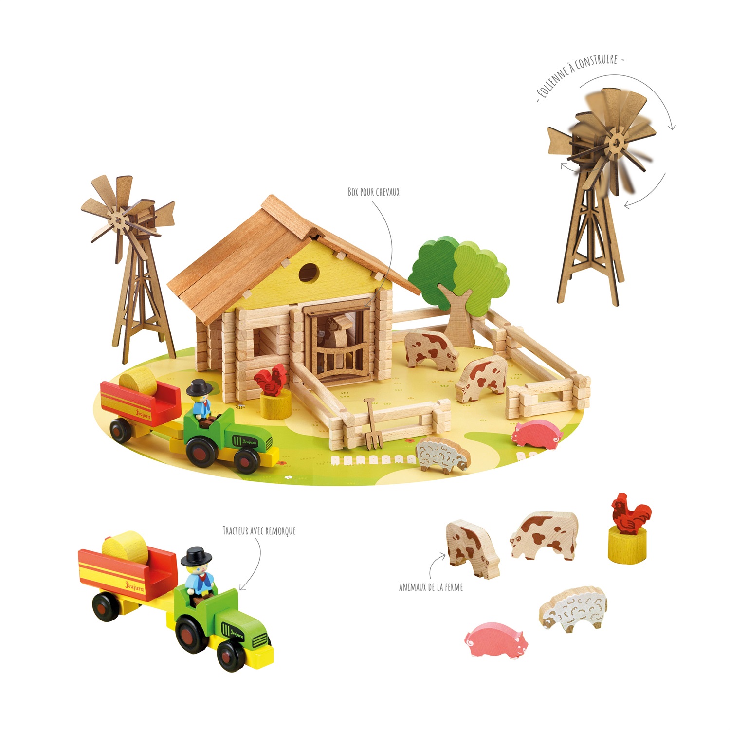 Jeujura - Ma Fattoria in Legno - Gioco di Costruzione con 145 Pezzi per Bambini a Partire dai 5 Anni