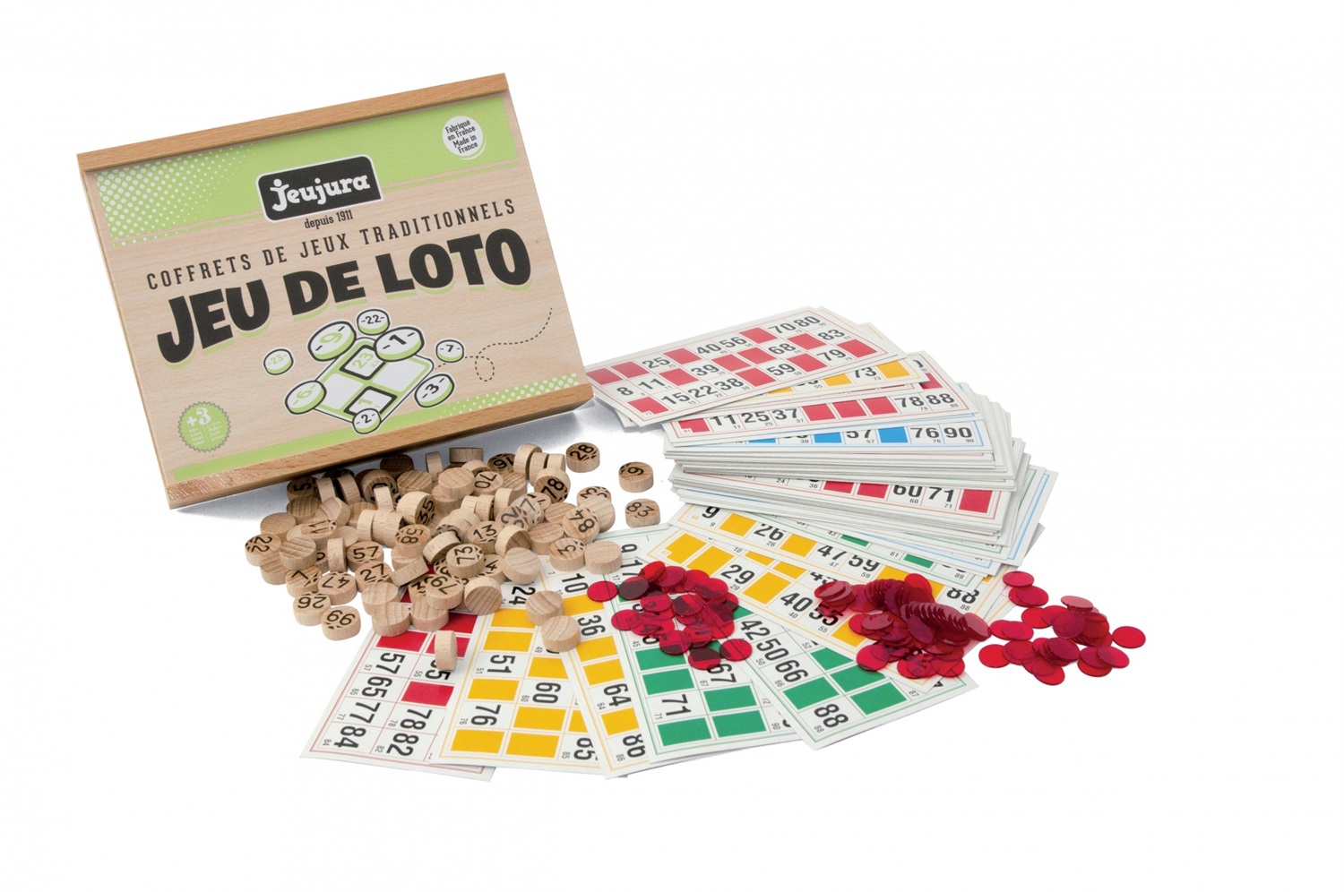 Jeujura 8139 La tombola - Gioco del lotto in legno con pedine, cofanetto serigrafato, dimensioni 22x17,5x5,5 cm, età minima 3 anni