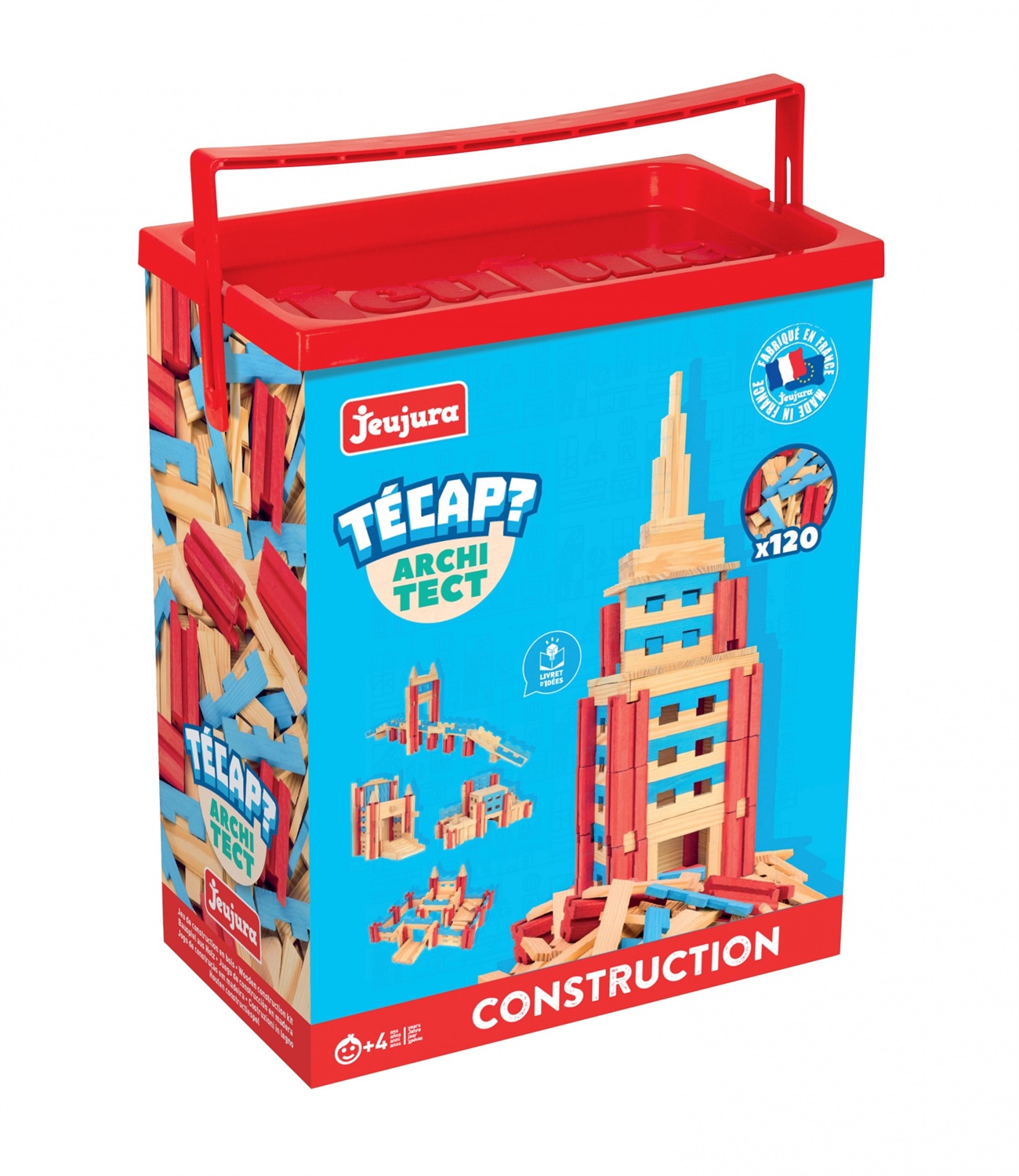 Jeujura 120 Pezzi Tecap Architetto in Legno Multicolore - Gioco di Costruzione per Bambini dai 4 Anni