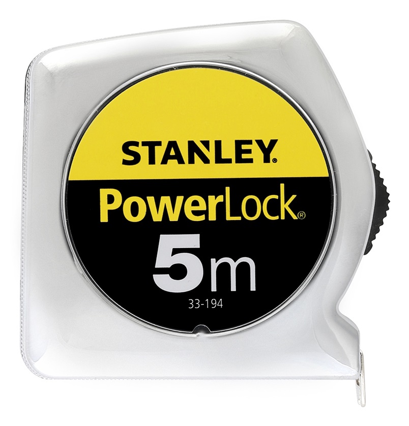 Stanley Flessometro Powerlock 0-33-194 - 5 m x 19 mm, Acciaio al Carbonio Rivestito in Mylar, Con Foro, Clip di Aggancio, Custodia Infrangibile