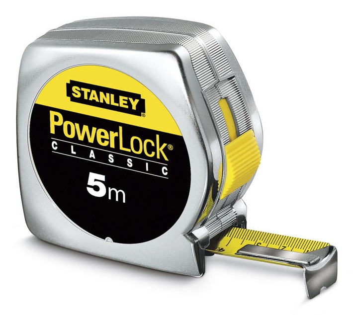 Stanley Flessometro Powerlock 0-33-194 - 5 m x 19 mm, Acciaio al Carbonio Rivestito in Mylar, Con Foro, Clip di Aggancio, Custodia Infrangibile
