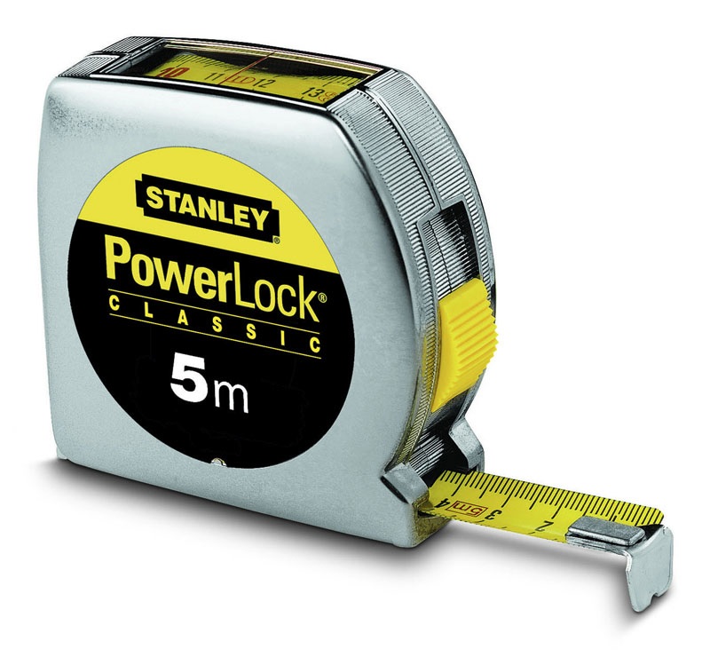 Stanley Flessometro Powerlock 5m - Acciaio al carbonio rivestito in Mylar, Lettura diretta, Nastro 19 mm