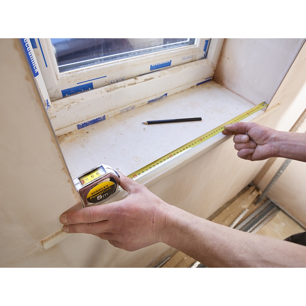 Stanley Flessometro Powerlock 5m - Acciaio al carbonio rivestito in Mylar, Lettura diretta, Nastro 19 mm