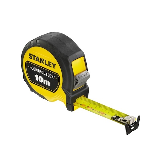 STANLEY Flessometro 10m x 25mm con Finger Brake Control Lock e rivestimento in gomma