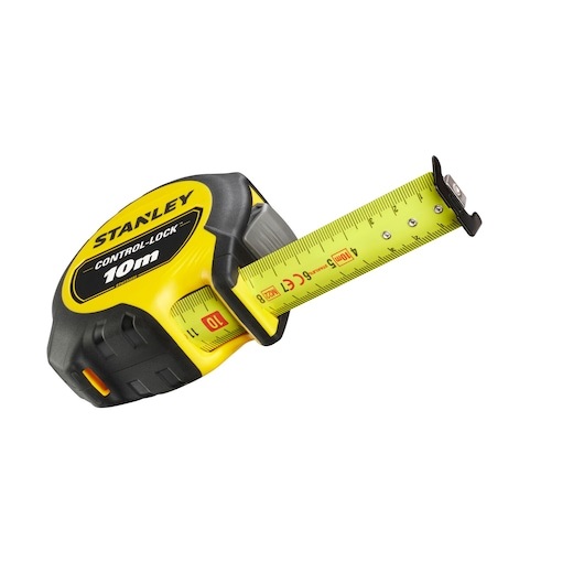 STANLEY Flessometro 10m x 25mm con Finger Brake Control Lock e rivestimento in gomma