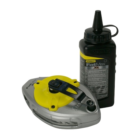 Stanley FatMax 0-47-488 Kit Tracciatore 30m con Polvere Nera 225g e Cassa in Alluminio Resistente