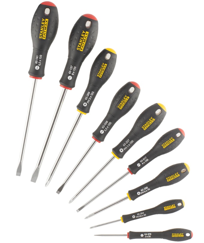STANLEY Set 9 Cacciaviti Giraviti Professionali con Lama in Acciaio al Silicio e Impugnatura Antiscivolo