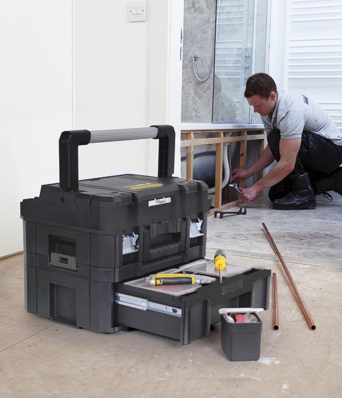 Stanley FATMAX FMST1-71968 Cassettiera Porta Utensili ad 1 Cassetto Alto PRO-STACK - Modulare in Polipropilene con Guide in Acciaio e 7 Vaschette Asportabili