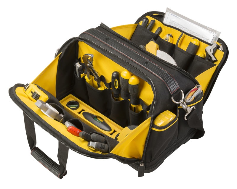 Stanley FatMax FMST1-73607 Borsa Porta Utensili Multi Access - Poliestere Nero e Giallo, Base Rigida e Impermeabile, Due Scomparti, Tracolla Imbottita