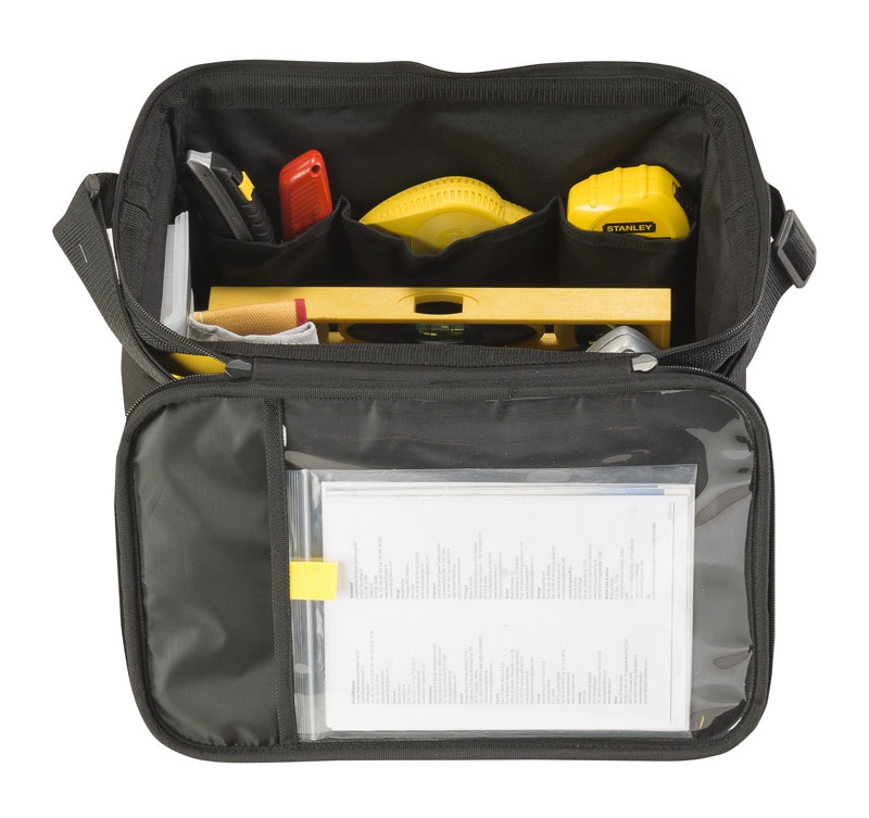 STANLEY STST1-73615 Bauletto Multiuso 14 in Poliestere con Base Rigida, Cerniere Extra Large, Multi Tasche e Tracolla Integrata