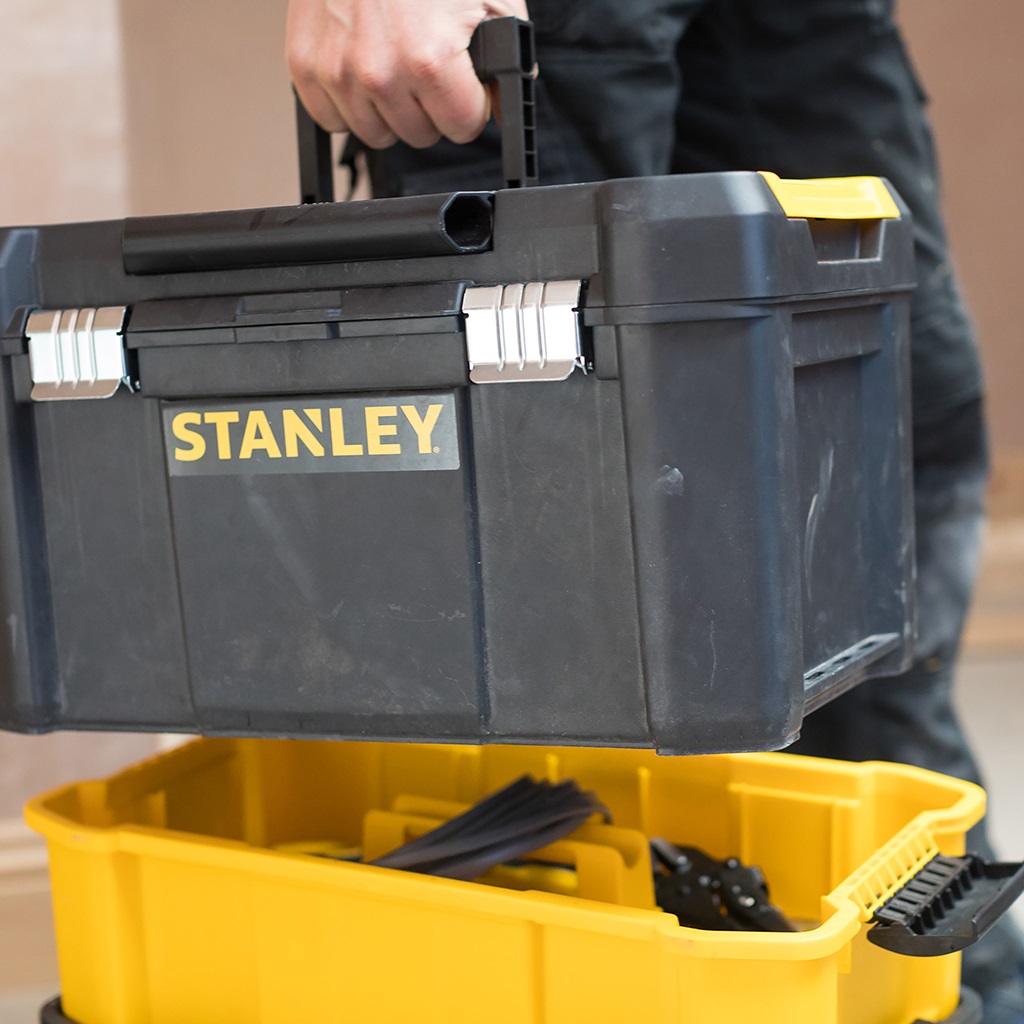 Stanley Carrello Porta Utensili 3 in 1 con Cerniere in Acciaio, Capacità di Carico 20 Kg, Ruote in Gomma Ø 7