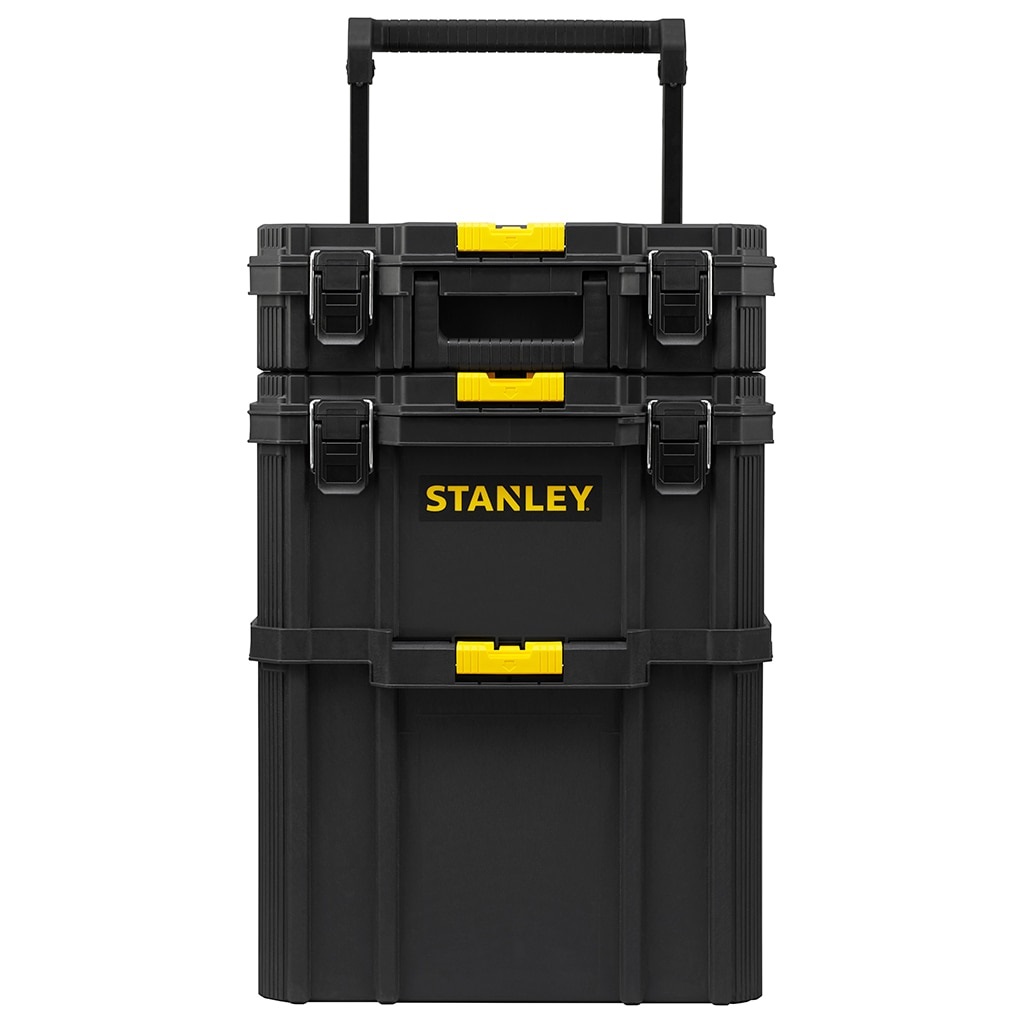 STANLEY STST83319-1 Set Mobile 3 in 1 - Cassetta Portautensili Compatta, Profonda e da Cantiere, Portata 45 kg, Capacità 80 litri, Ruote Gommate da 18 cm, Manico Telescopico