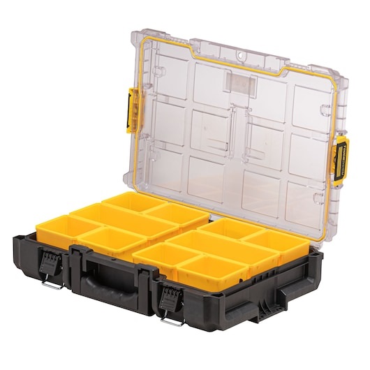 DeWALT DWST83394-1 TOUGHSYSTEM 2.0 ORGANISER con coperchio trasparente, 10 contenitori porta minuterie, maniglia bi-componente, chiusure intuitive