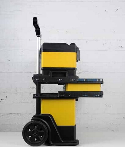 Stanley 1-95-621 Carrello Porta Utensili in Metallo e Polipropilene con Cassetta Rimovibile, Cassetto e Vassoio - Dimensioni L568 x H730 x P389 mm, Volume 98 L