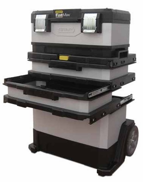 Stanley Fatmax 1-95-622 Carrello Porta Utensili in Metallo e Polipropilene, Nero e Grigio, con Cassetta Superiore e Due Cassetti