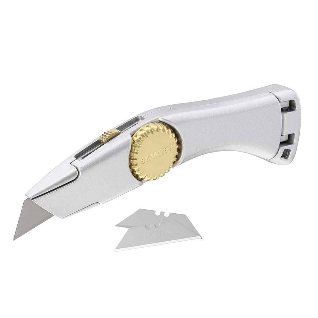 Stanley 2-10-122 Coltello Cutter Titan RB in Alluminio e Zinco, Lama Retrattile con 3 Lame in Omaggio, Lunghezza 185 mm, Design Ergonomico