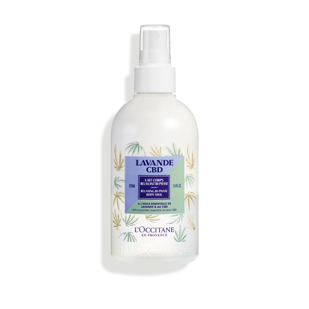 L'Occitane Latte Corpo Bifasico Spray Lavanda CBD 250ml - Idratante, Rilassante ed Emolliente con 95% di Ingredienti Naturali