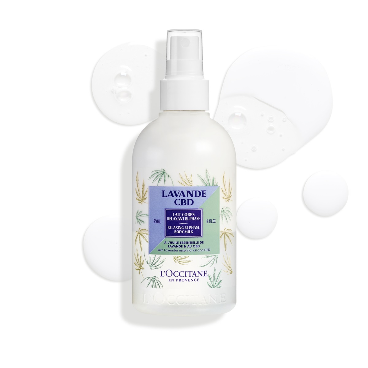 L'Occitane Latte Corpo Bifasico Spray Lavanda CBD 250ml - Idratante, Rilassante ed Emolliente con 95% di Ingredienti Naturali