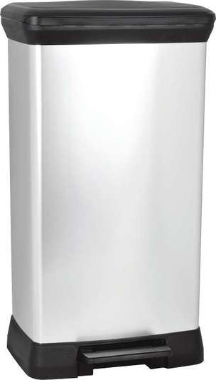 Curver Pattumiera a Pedale Rettangolare Decobin 50L - Chiusura Morbida, Effetto Metallo, Anti Traccia, per Cucina, Ufficio e Bagno
