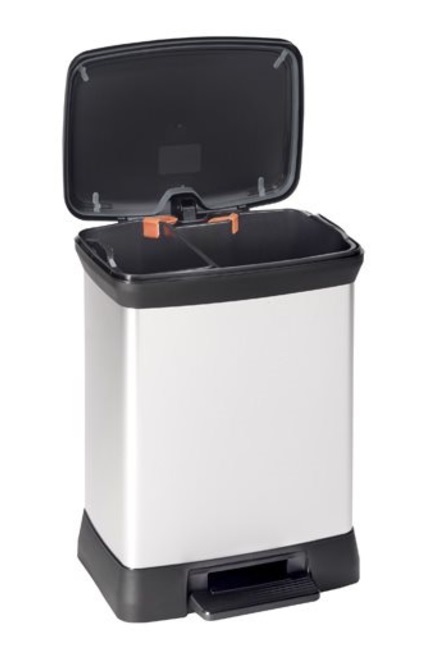 CURVER Pattumiera a Pedale Deco Bin 28L con 2 Scomparti in Polipropilene Effetto Metallizzato
