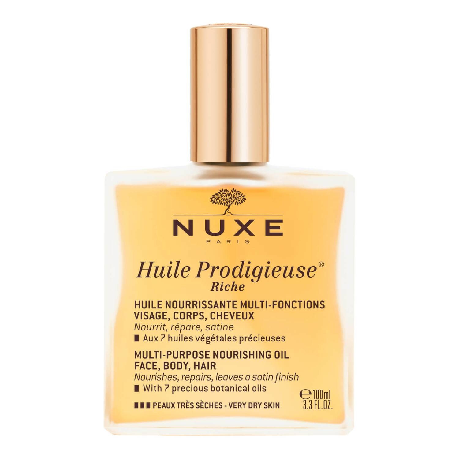 Nuxe Huile Prodigieuse Riche - Olio Secco Nutriente per Viso, Corpo e Capelli, 100 ml