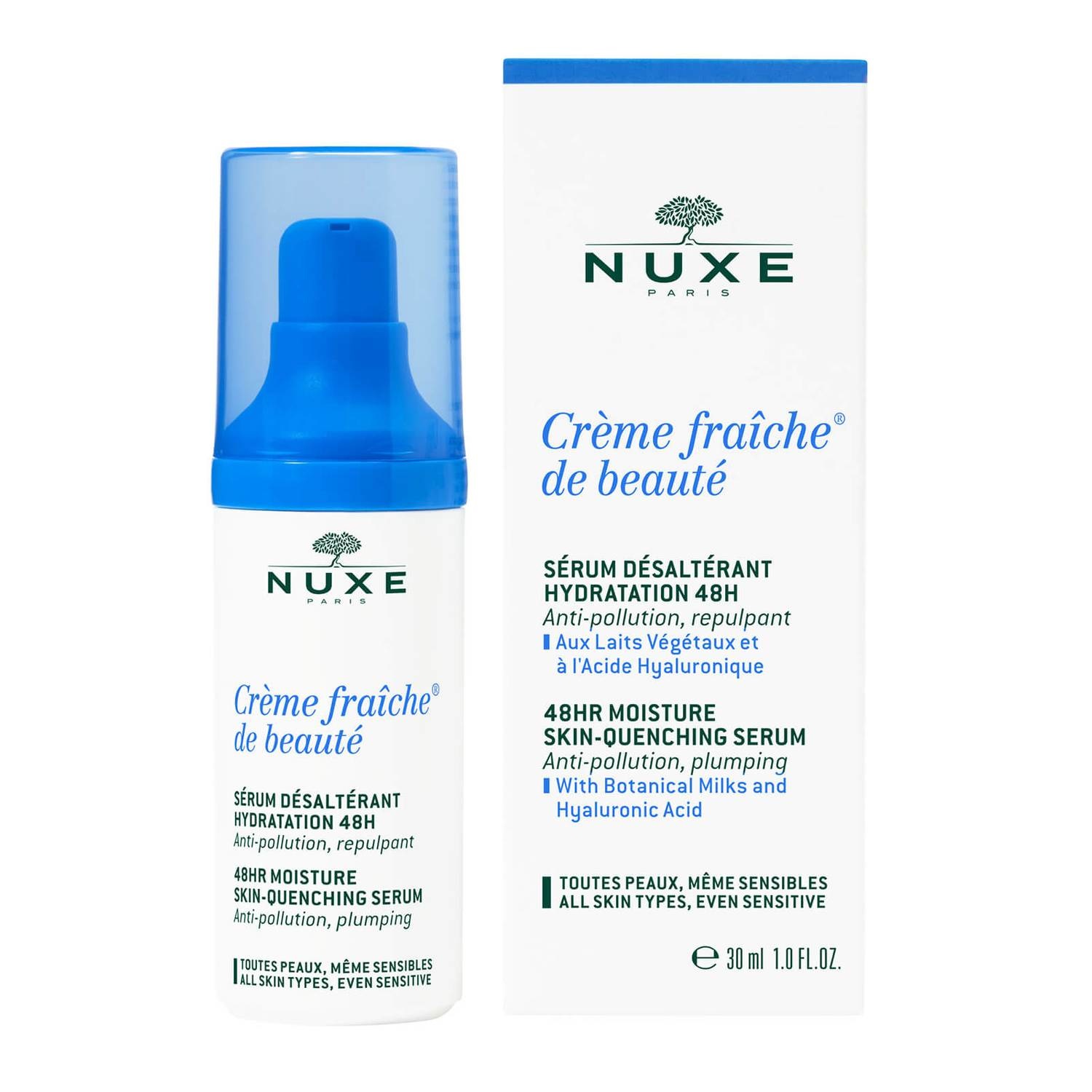 Nuxe Crème Fraîche de Beauté Siero Idratante Viso 30 ml - 48H Idratazione, Latti Vegetali, Acido Ialuronico, Estratto di Alghe Rosse