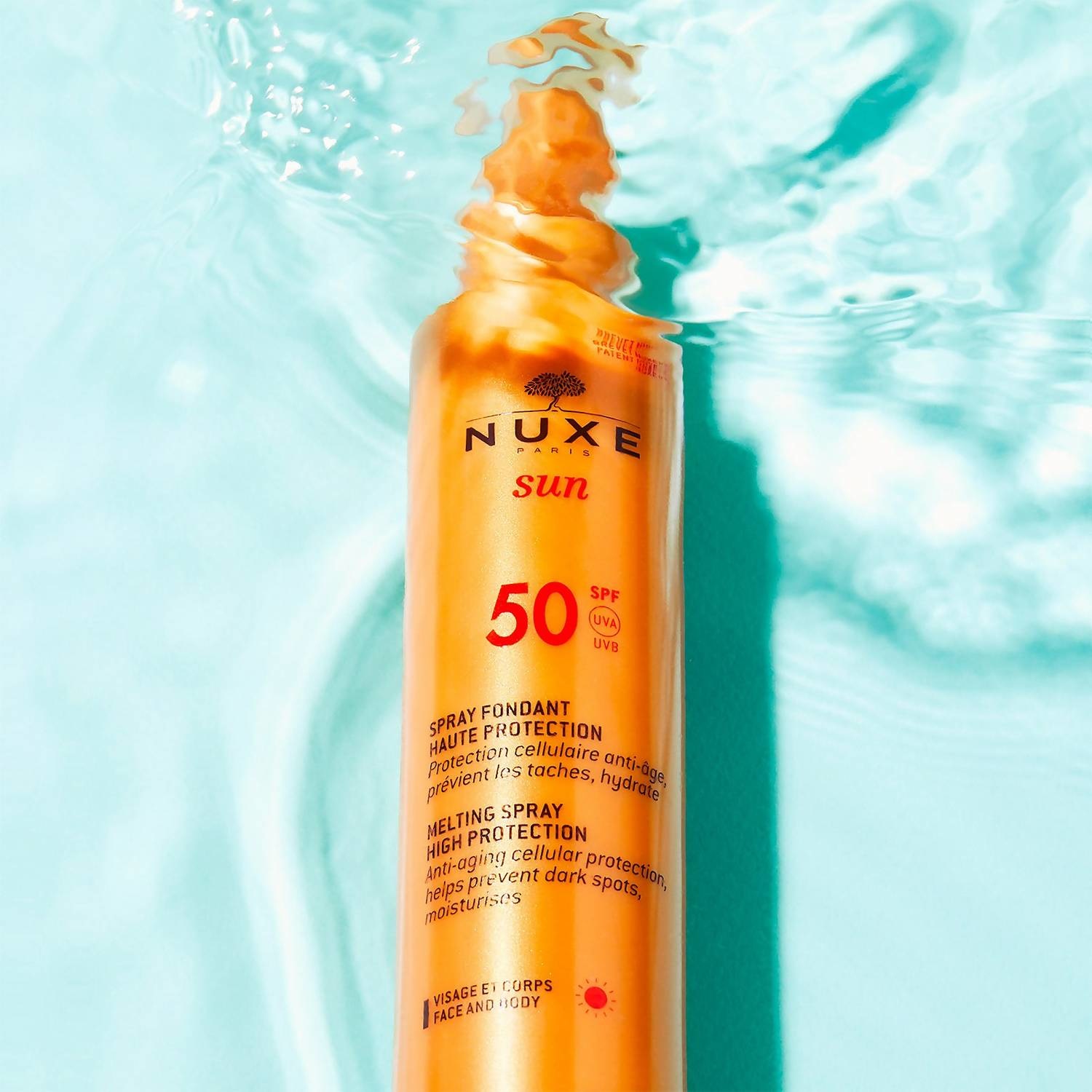 Nuxe Sun Spray Solare Viso e Corpo SPF50 - Alta Protezione, 150 ml, ai Fiori di Acqua e di Sole