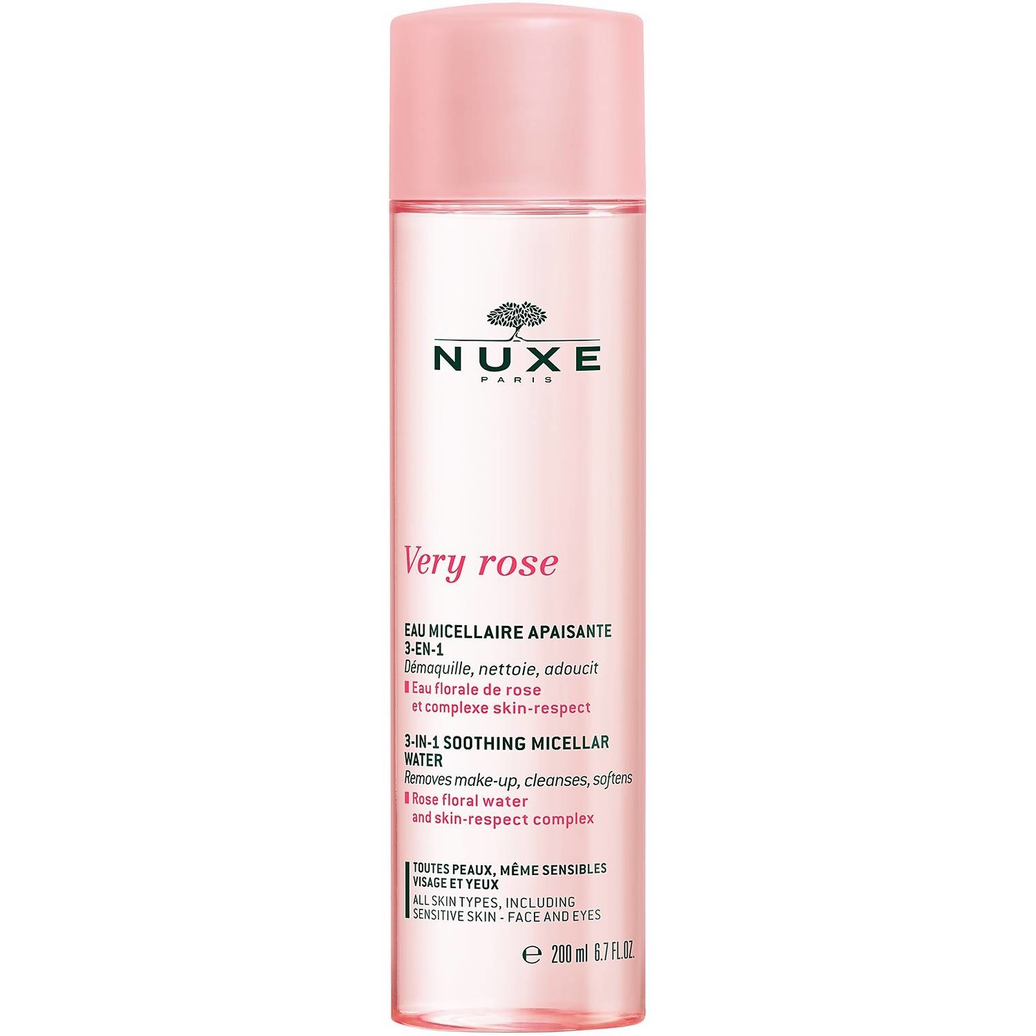 Nuxe Very Rose Acqua Micellare Lenitiva 3 In 1 - Strucca e Deterge con Acqua Floreale di Rosa, 200 ml