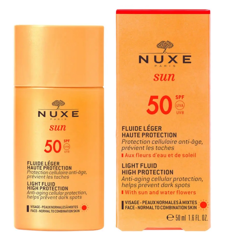 NUXE Sun Fluido Leggero Alta Protezione SPF50 50 ml - Protezione solare viso idratante e anti-età