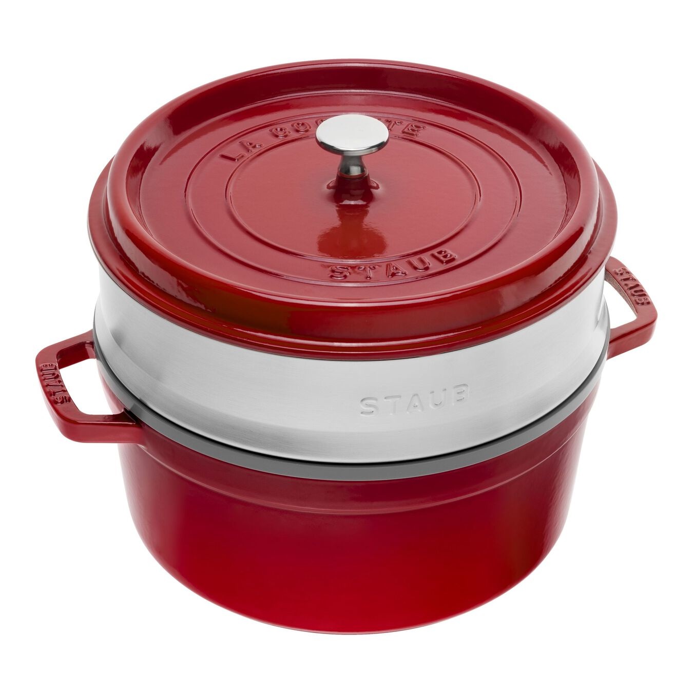 Staub La Cocotte 5,25 L - Pentola rotonda in ghisa con inserto per cottura a vapore, ciliegia