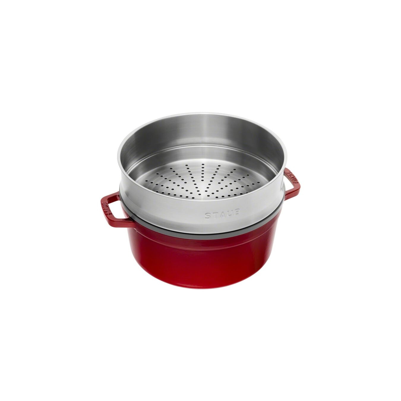 Staub La Cocotte 5,25 L - Pentola rotonda in ghisa con inserto per cottura a vapore, ciliegia