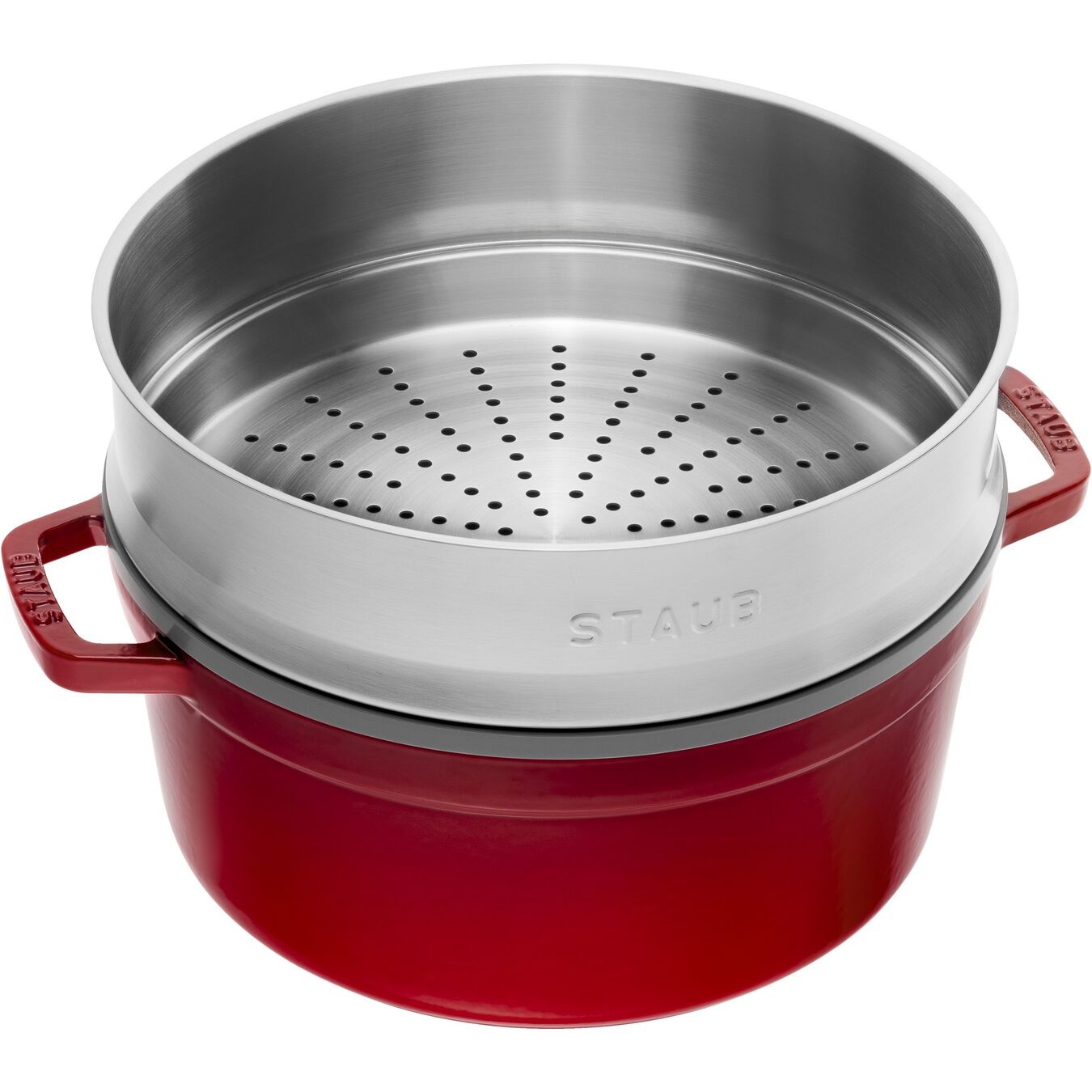 Staub La Cocotte 5,25 L - Pentola rotonda in ghisa con inserto per cottura a vapore, ciliegia