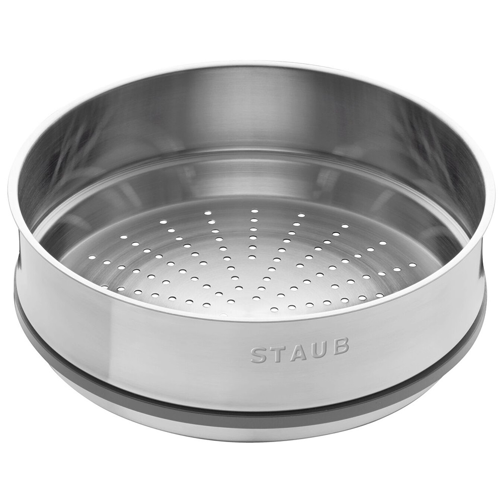 STAUB La Cocotte Tonda 26 cm Nero con Cestello per Cottura a Vapore in Acciaio Inossidabile