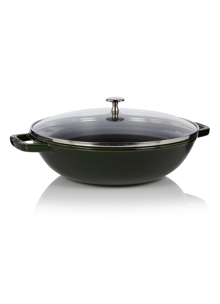Staub Wok con Coperchio in Vetro Nero, Ø 30 cm - Versatile per Cottura al Salto, Friggere e Cuocere a Vapore
