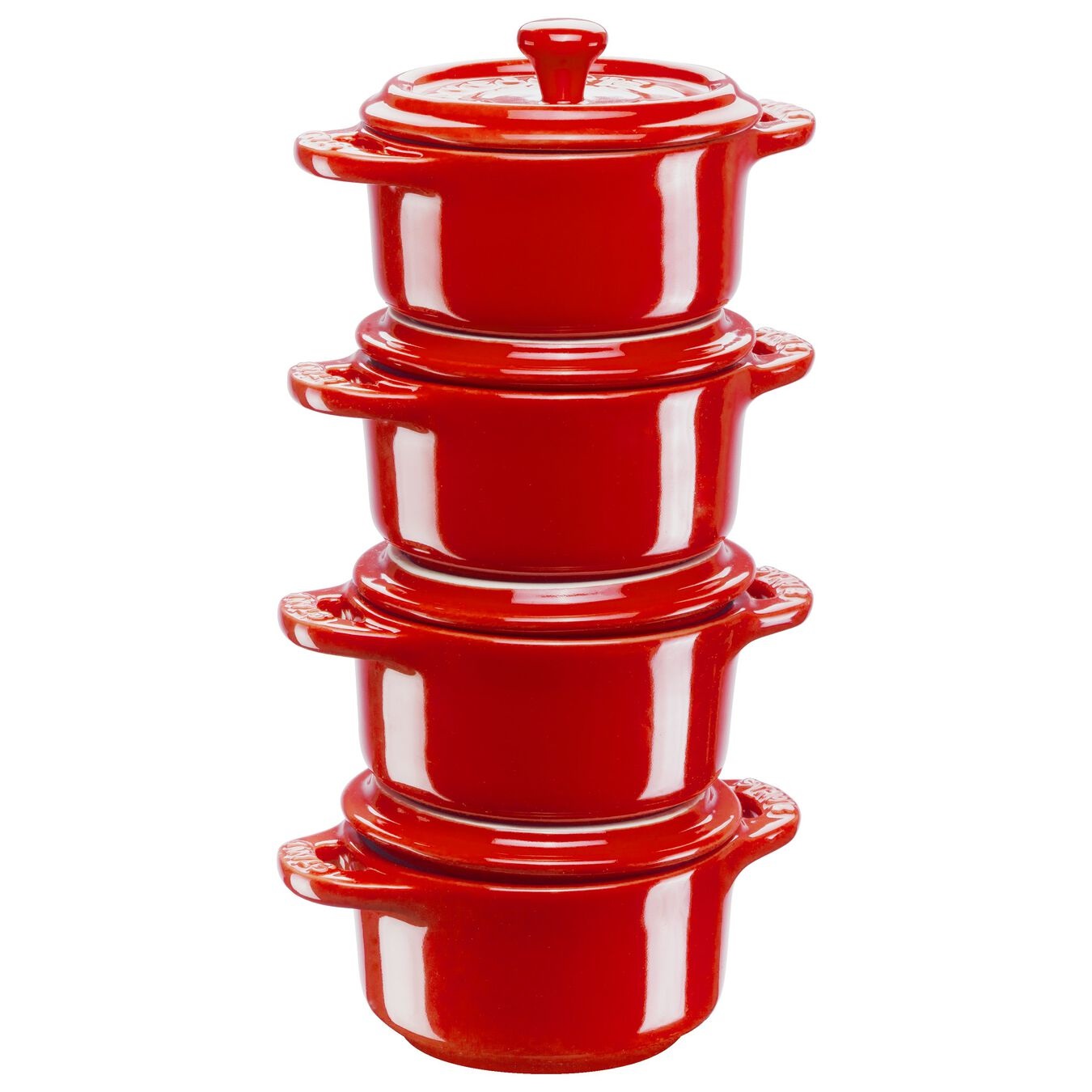 Staub Set 4 Mini Cocotte in Ceramica Ciliegia - Perfette per Antipasti e Dessert