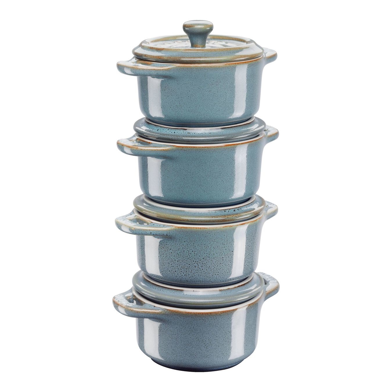 Staub Mini Cocotte Ceramica Set da 4 - 0,2 L Rotondo in Turchese Antico