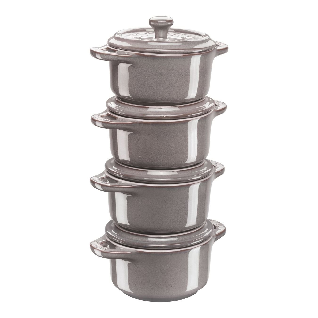Staub Set 4 Mini Cocotte in Ceramica Grigio Antico - 0,2 L, Ideali per Antipasti e Dessert