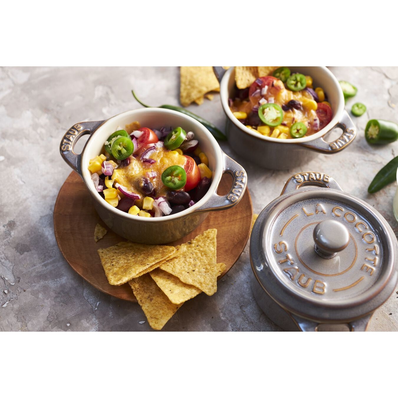 Staub Set 4 Mini Cocotte in Ceramica Grigio Antico - 0,2 L, Ideali per Antipasti e Dessert